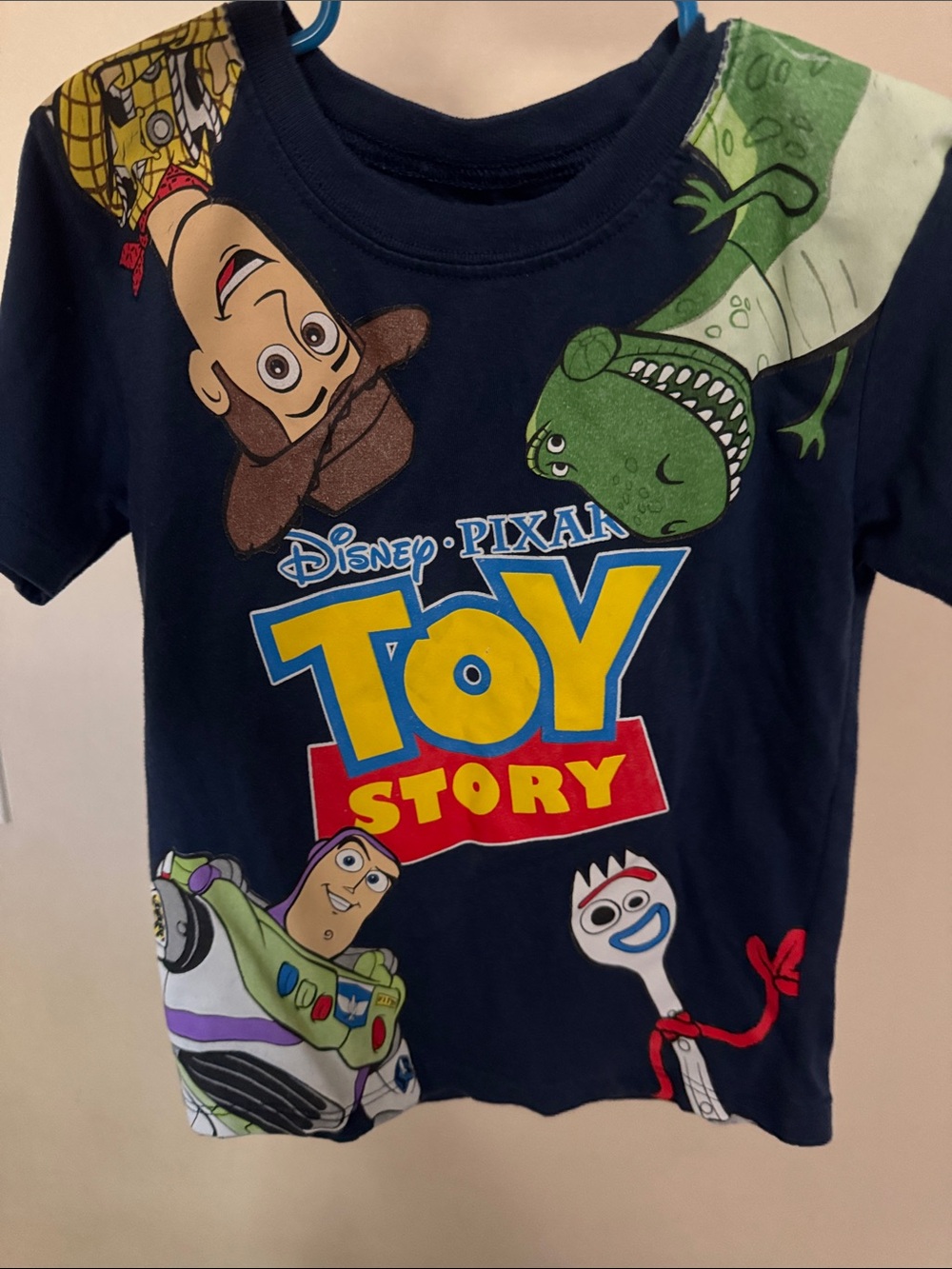 Disney Toy Story Navy Blue Short Sleeve Tee with Multicolor Character Graphics